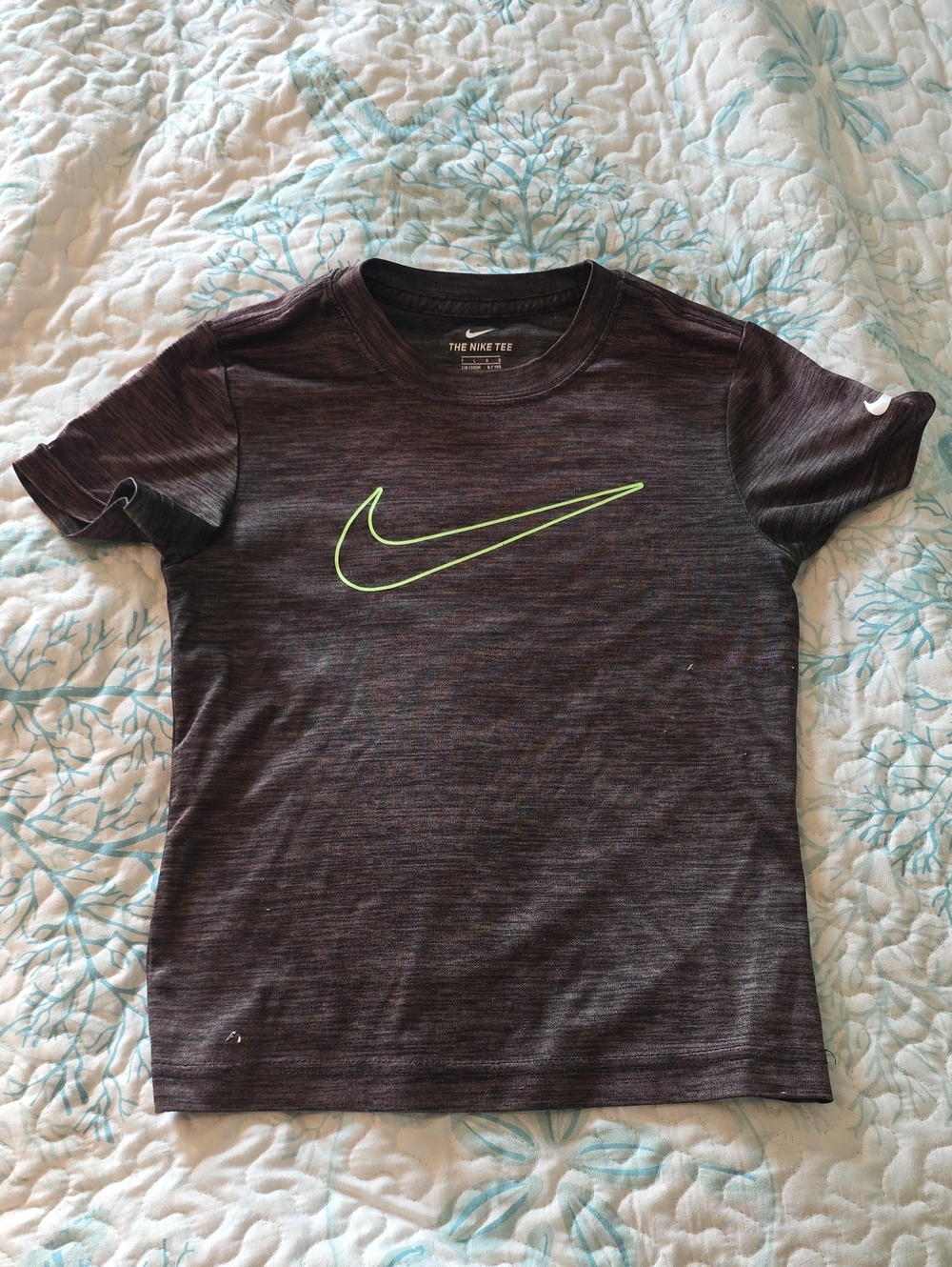 Nike Youth Heather Black Tee with Neon Green Swoosh